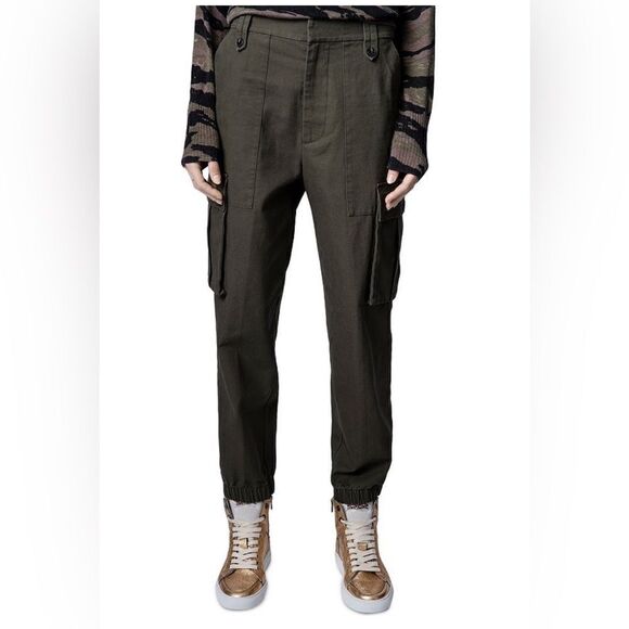 Zadig & Voltaire Pilote Canvas Cargo Jogger pant in olive green 34. NWT - Picture 1 of 12